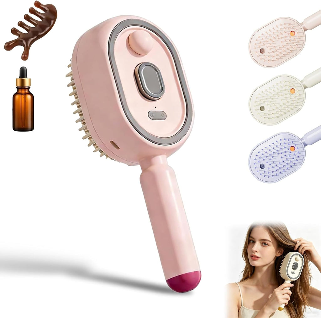 2026 New Electric Steam Brush, Electric Steam Brushs for Hair, Rechargeable Steam Hair Straightener with Water Spray, Detangling Steam Brush for Reduce Frizz, Nourishes Hairs (Pink Set)