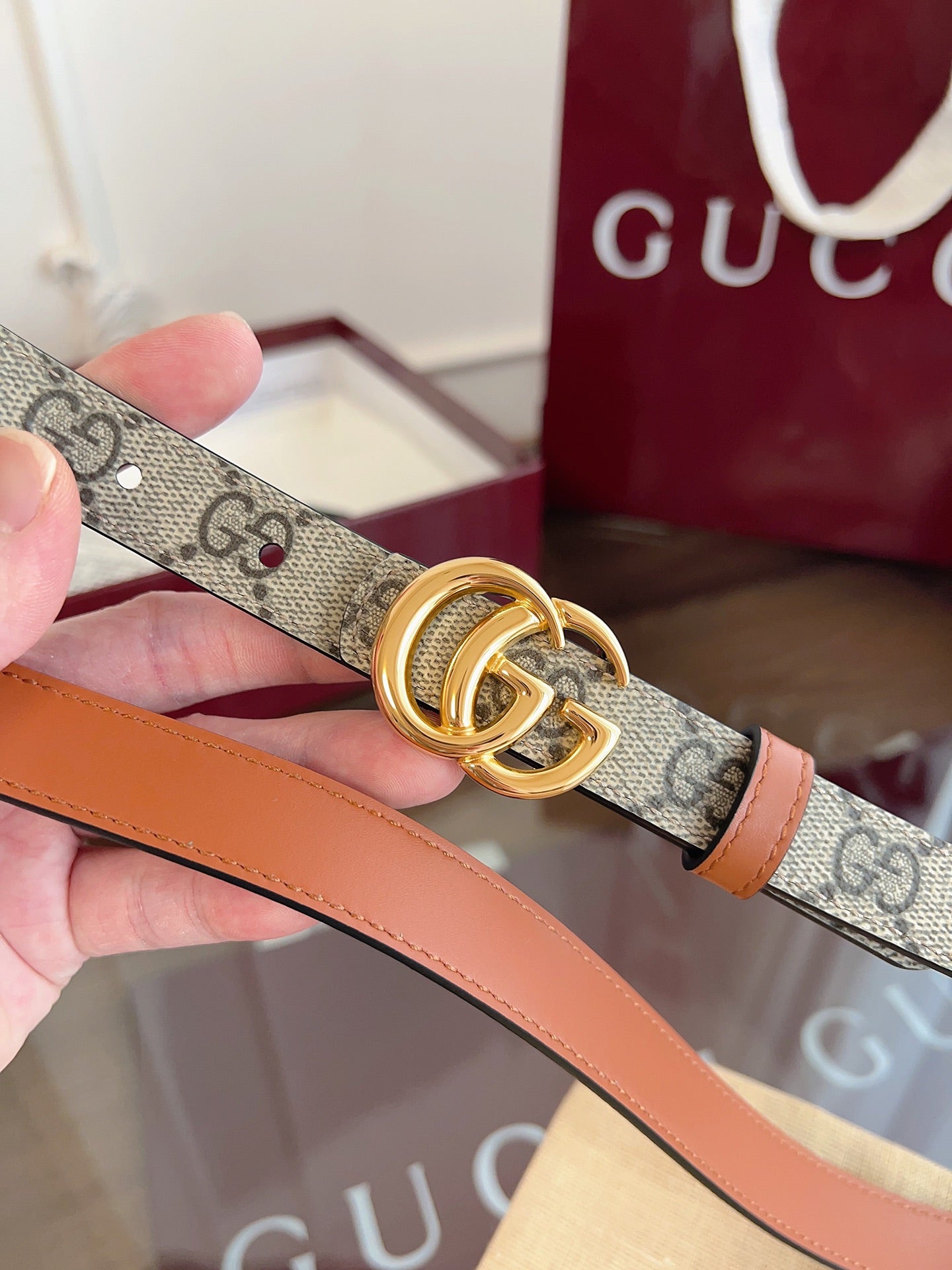Women's Reversible GG Canvas Belt — 2.0 cm Double G Buckle