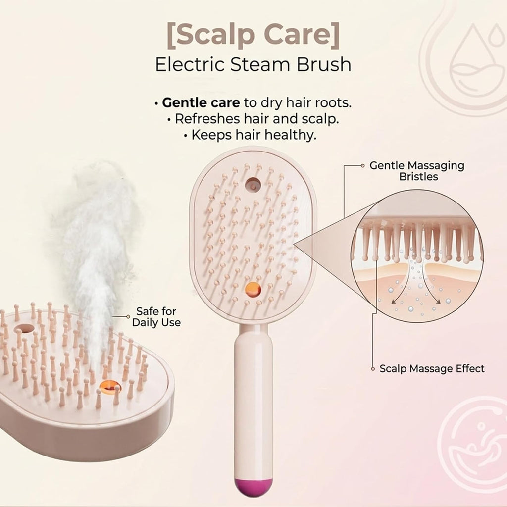 2026 New Electric Steam Brush, Electric Steam Brushs for Hair, Rechargeable Steam Hair Straightener with Water Spray, Detangling Steam Brush for Reduce Frizz, Nourishes Hairs (Beige Set)