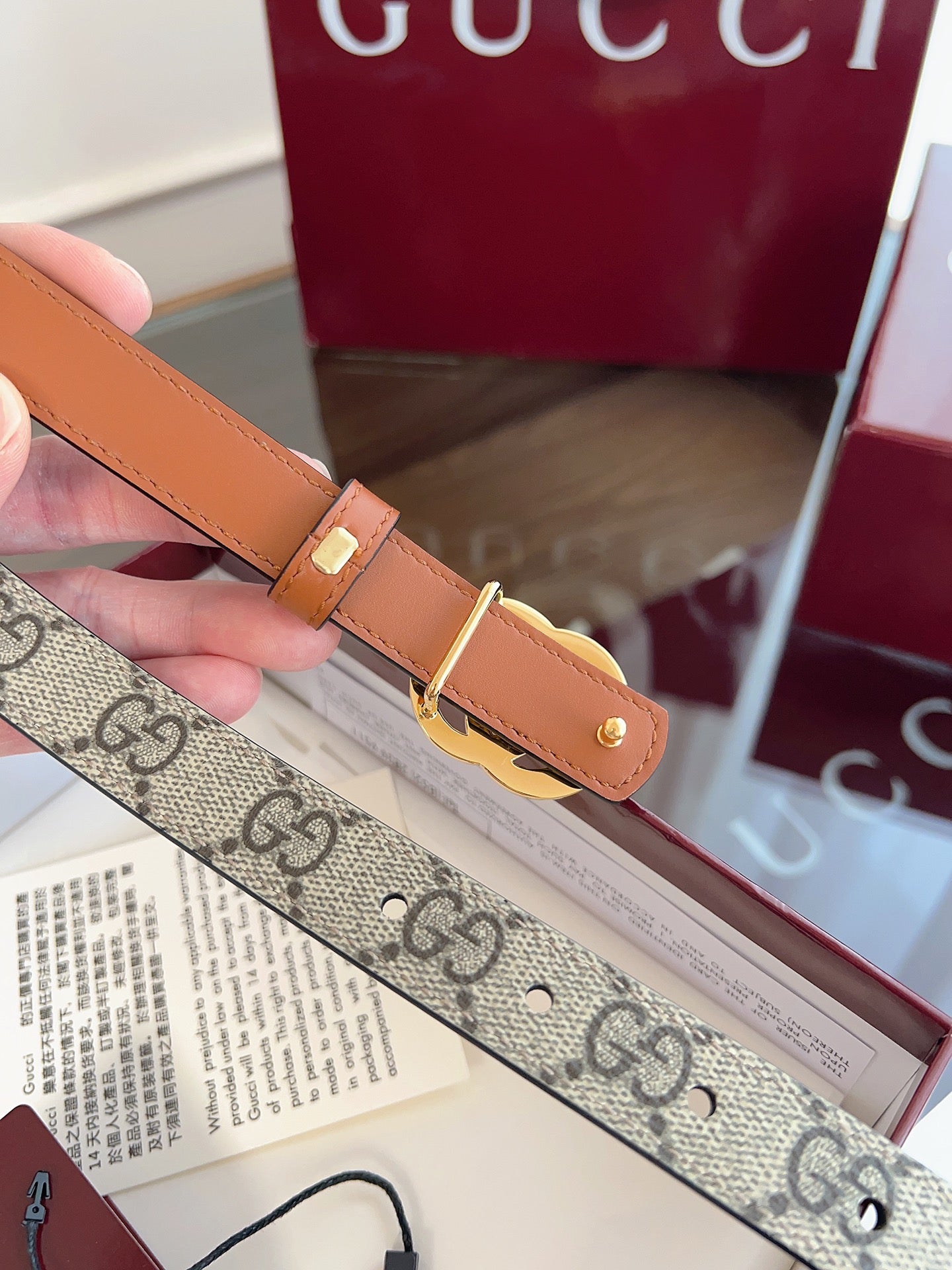 Women's Reversible GG Canvas Belt — 2.0 cm Double G Buckle