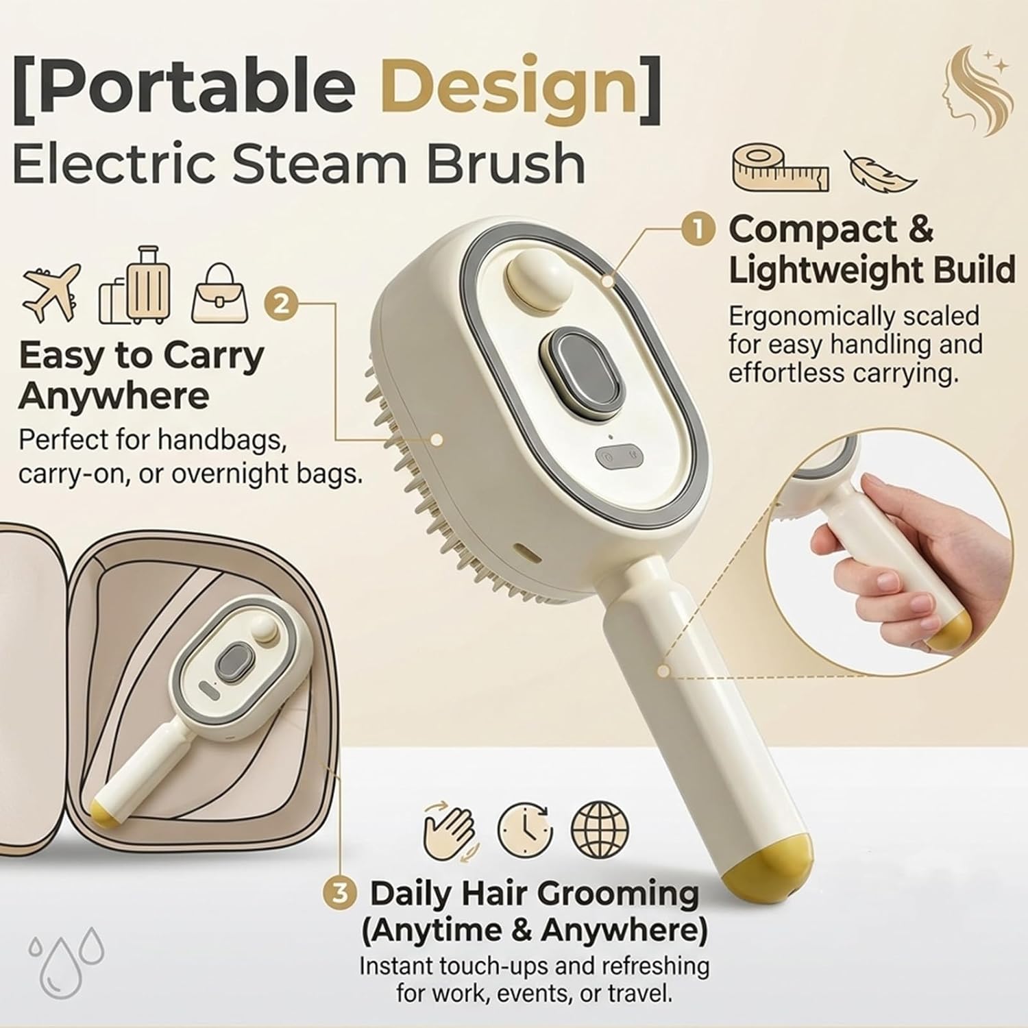 2026 New Electric Steam Brush, Electric Steam Brushs for Hair, Rechargeable Steam Hair Straightener with Water Spray, Detangling Steam Brush for Reduce Frizz, Nourishes Hairs (Purple Set)
