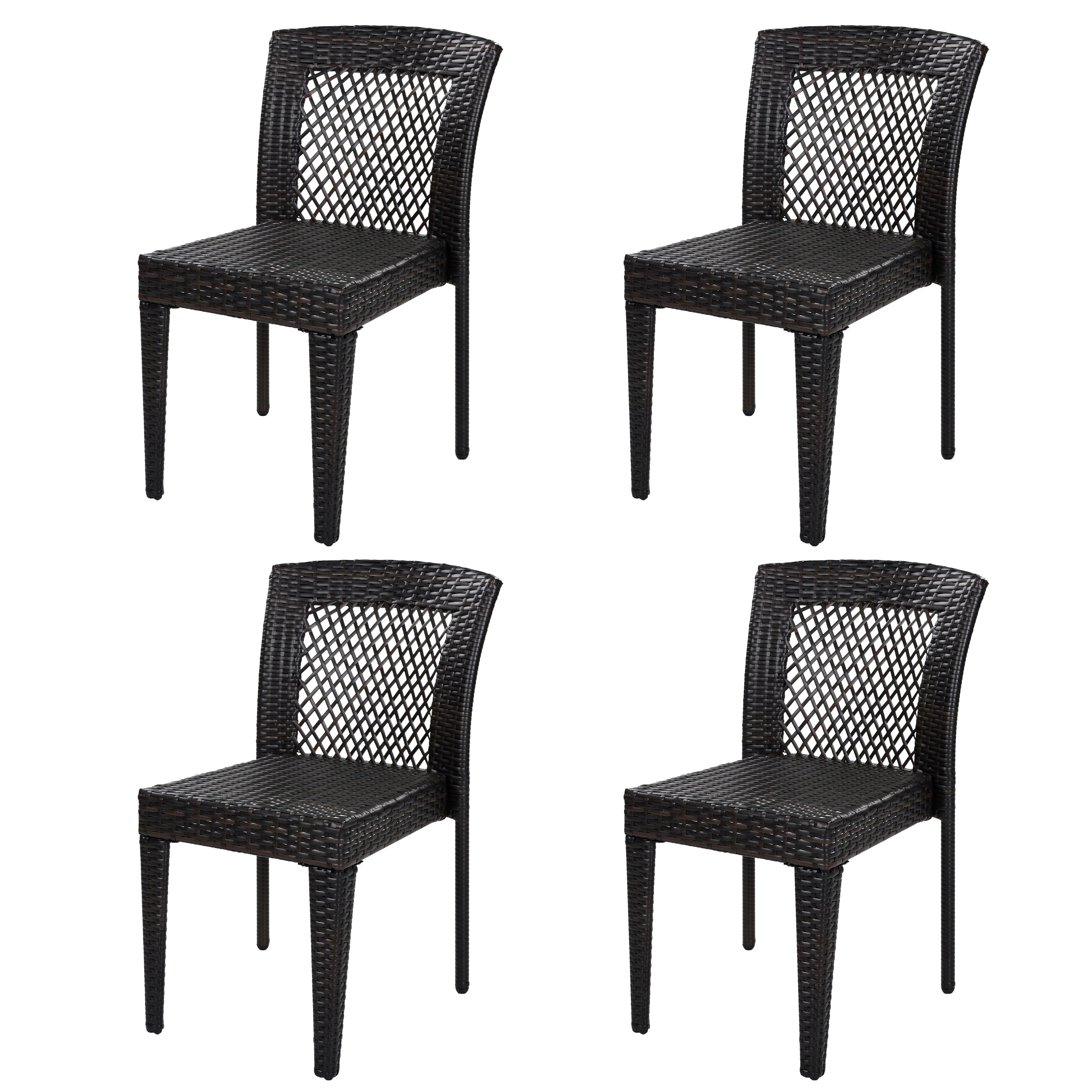 Outdoor Dining Chairs Set of Stackable UV Resistant Rattan Steel Frame Patio Garden