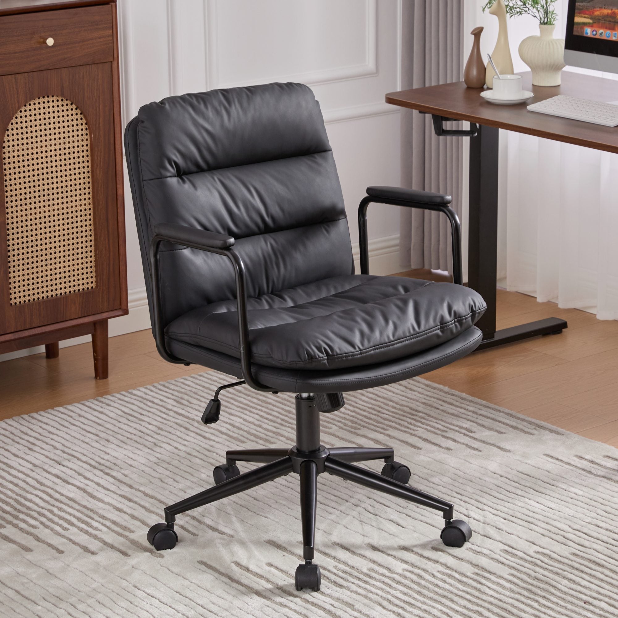 Mid Back Home Office Ergonomic PU Leather Computer Rolling Swivel Chair