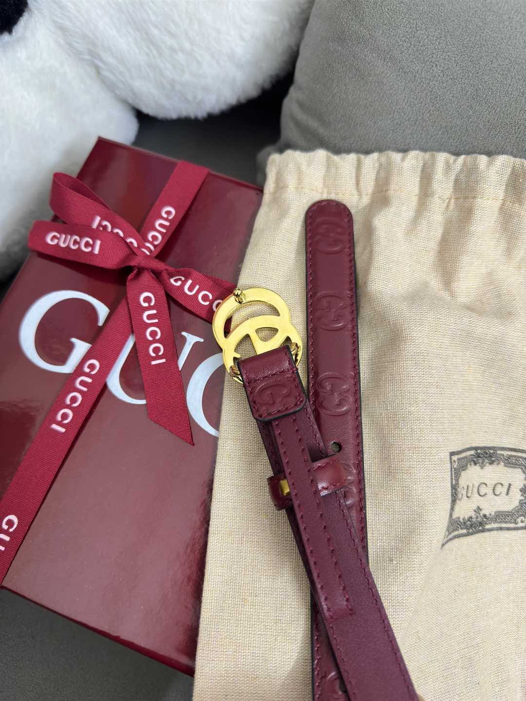 GG-Embossed Leather Belt — 2.0 cm Slim Flat GG Buckle