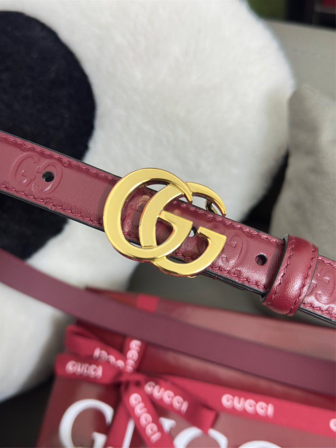 GG-Embossed Leather Belt — 2.0 cm Slim Flat GG Buckle