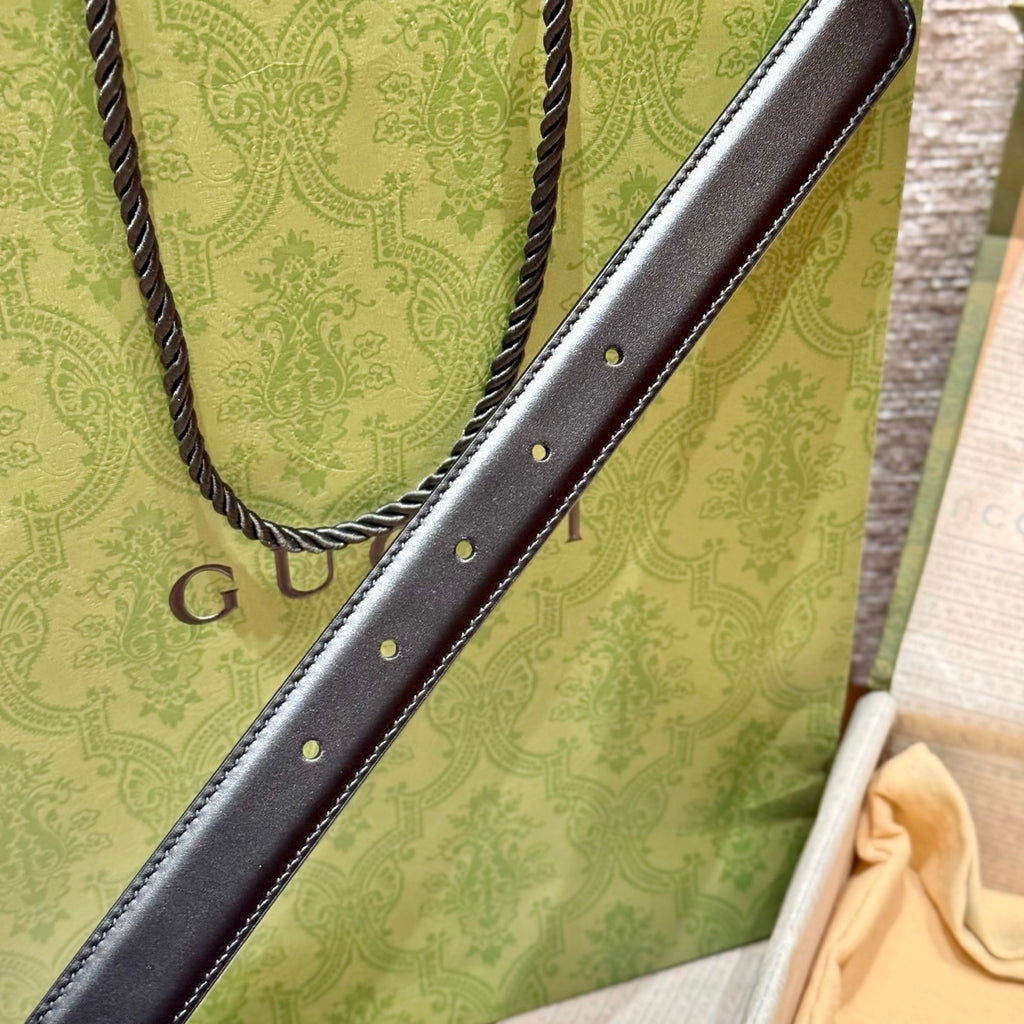 Leather Belt — 2.5 cm Oval Buckle with Double G Detail