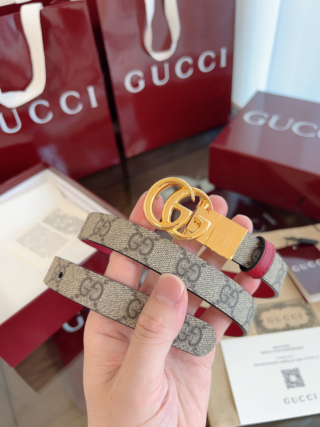 Leather Belt — 2.0 cm Rotating Gold Double G Buckle