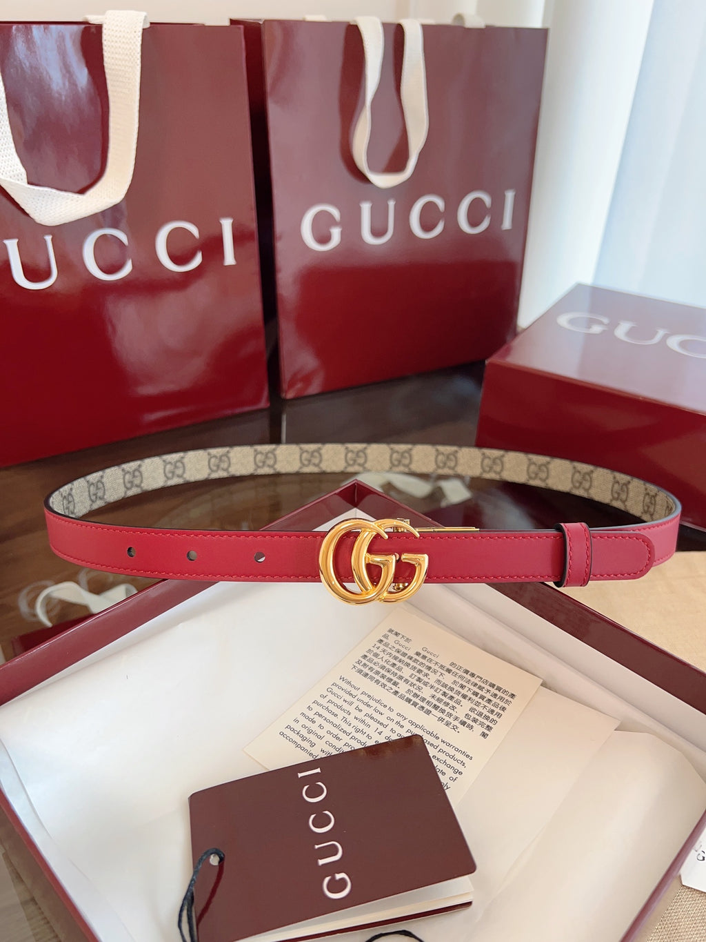 Leather Belt — 2.0 cm Rotating Gold Double G Buckle