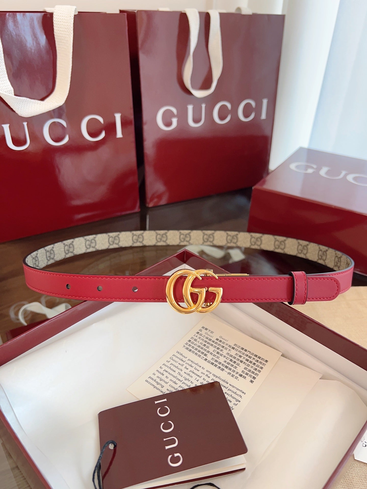 Leather Belt — 2.0 cm Rotating Gold Double G Buckle