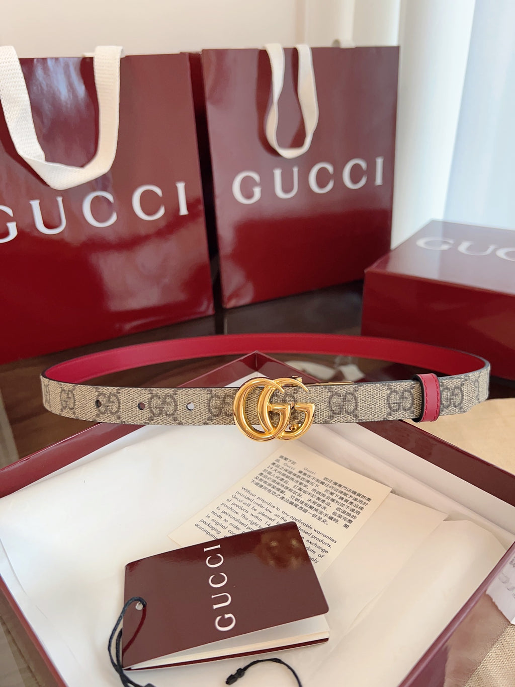 Leather Belt — 2.0 cm Rotating Gold Double G Buckle