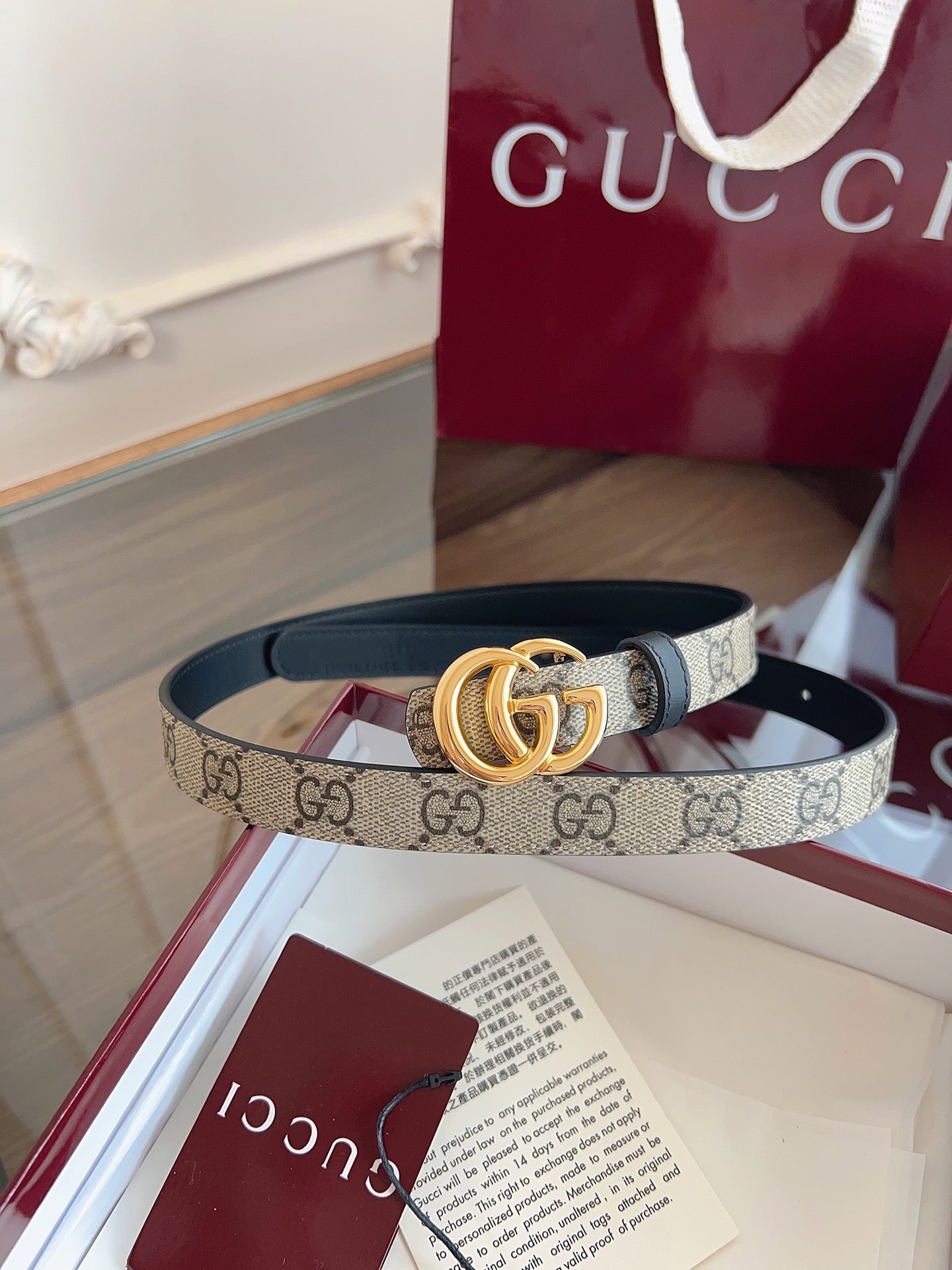 Women's Reversible GG Canvas Belt — 2.0 cm Black Calfskin Double G Buckle