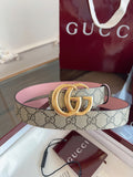 Women's Reversible GG Canvas Belt — 3.0 cm Pink Calfskin Double G Buckle