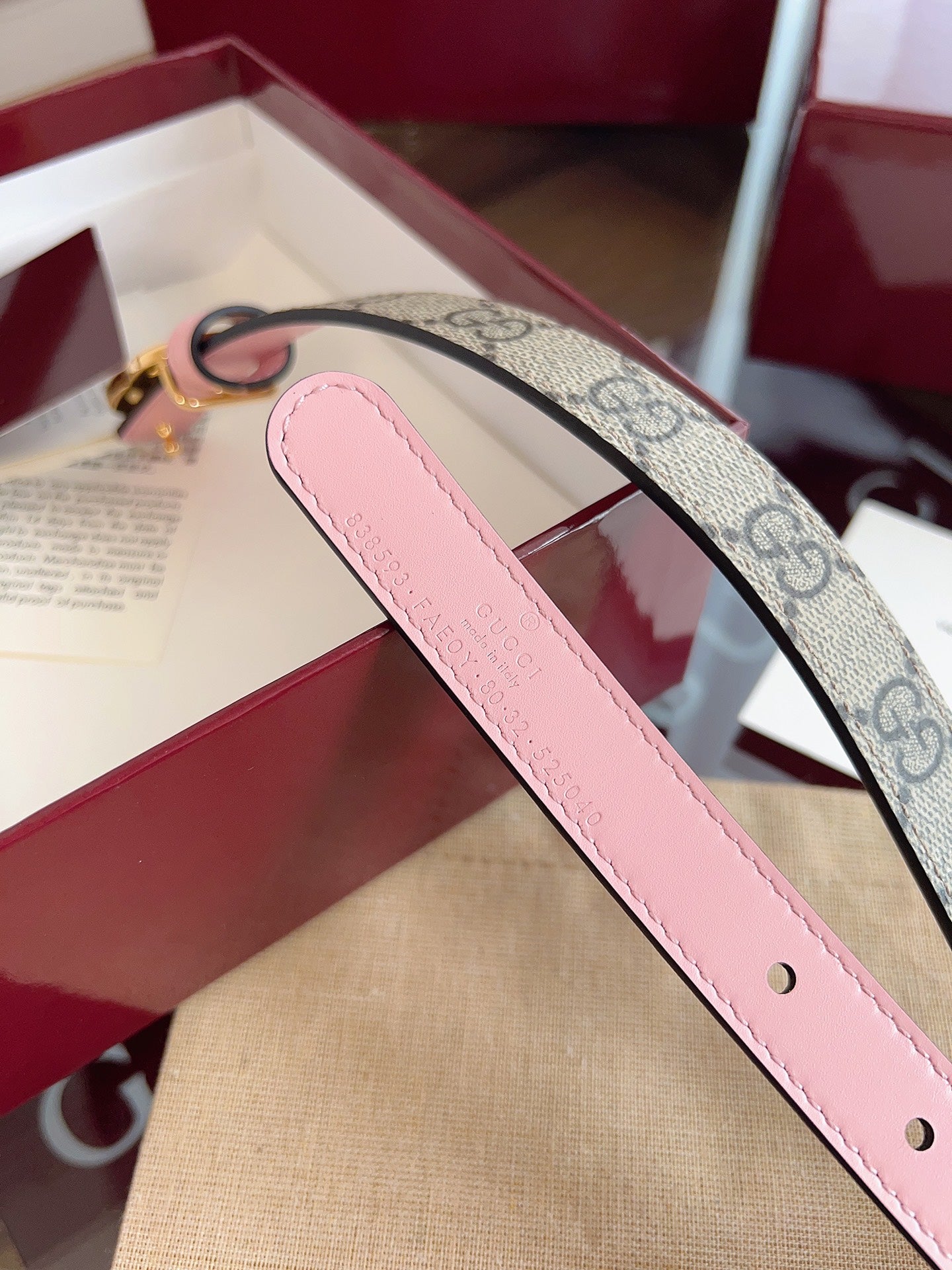 Women's Reversible GG Canvas Belt — 2.0 cm Pink Calfskin Double G Buckle