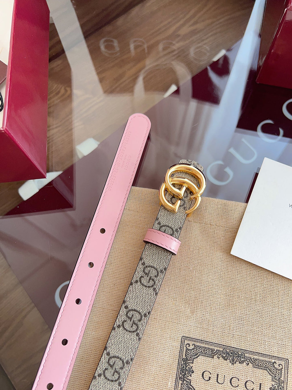 Women's Reversible GG Canvas Belt — 2.0 cm Pink Calfskin Double G Buckle