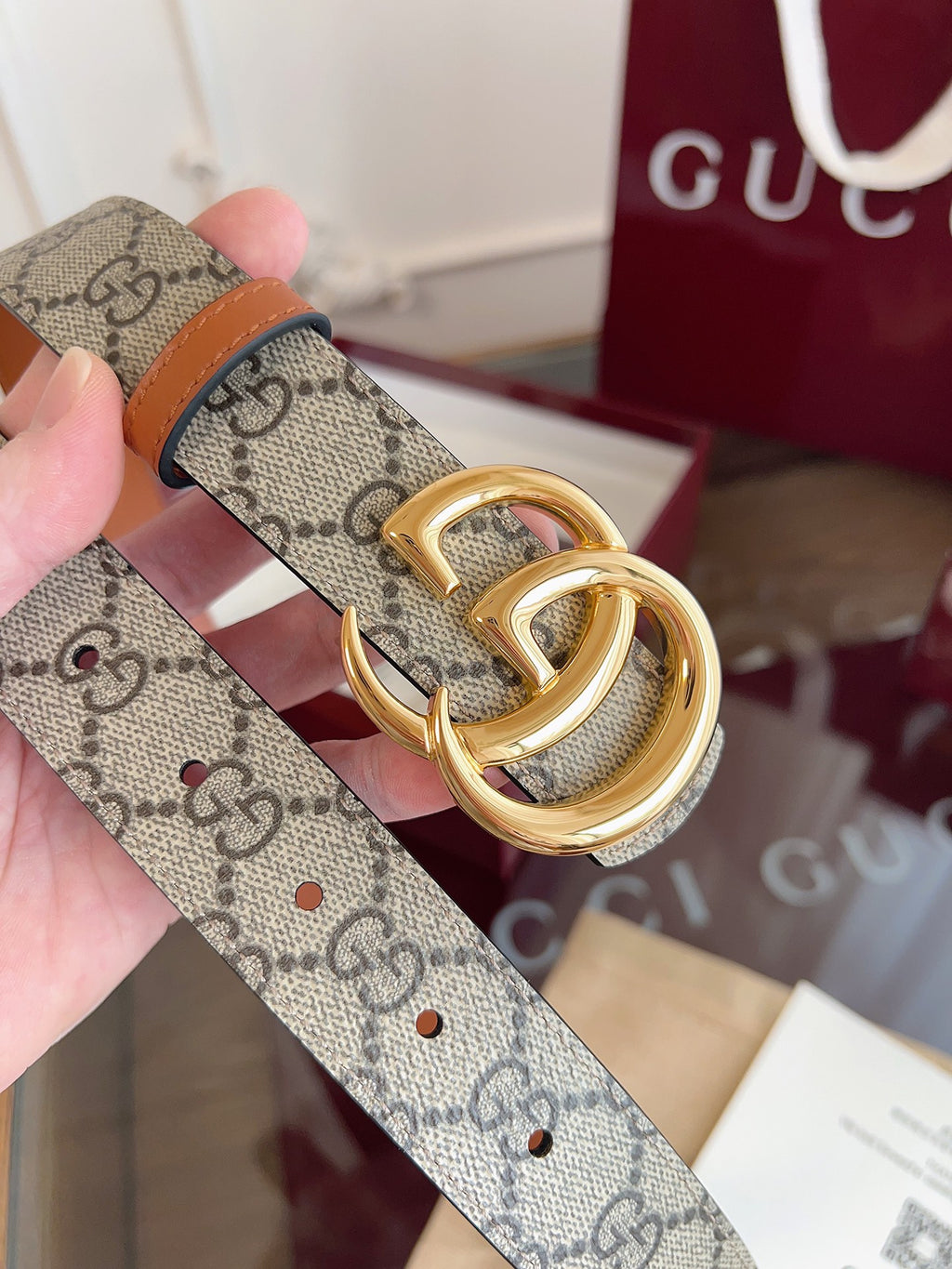 Women's Reversible GG Canvas Belt — 3.0 cm Double G Buckle