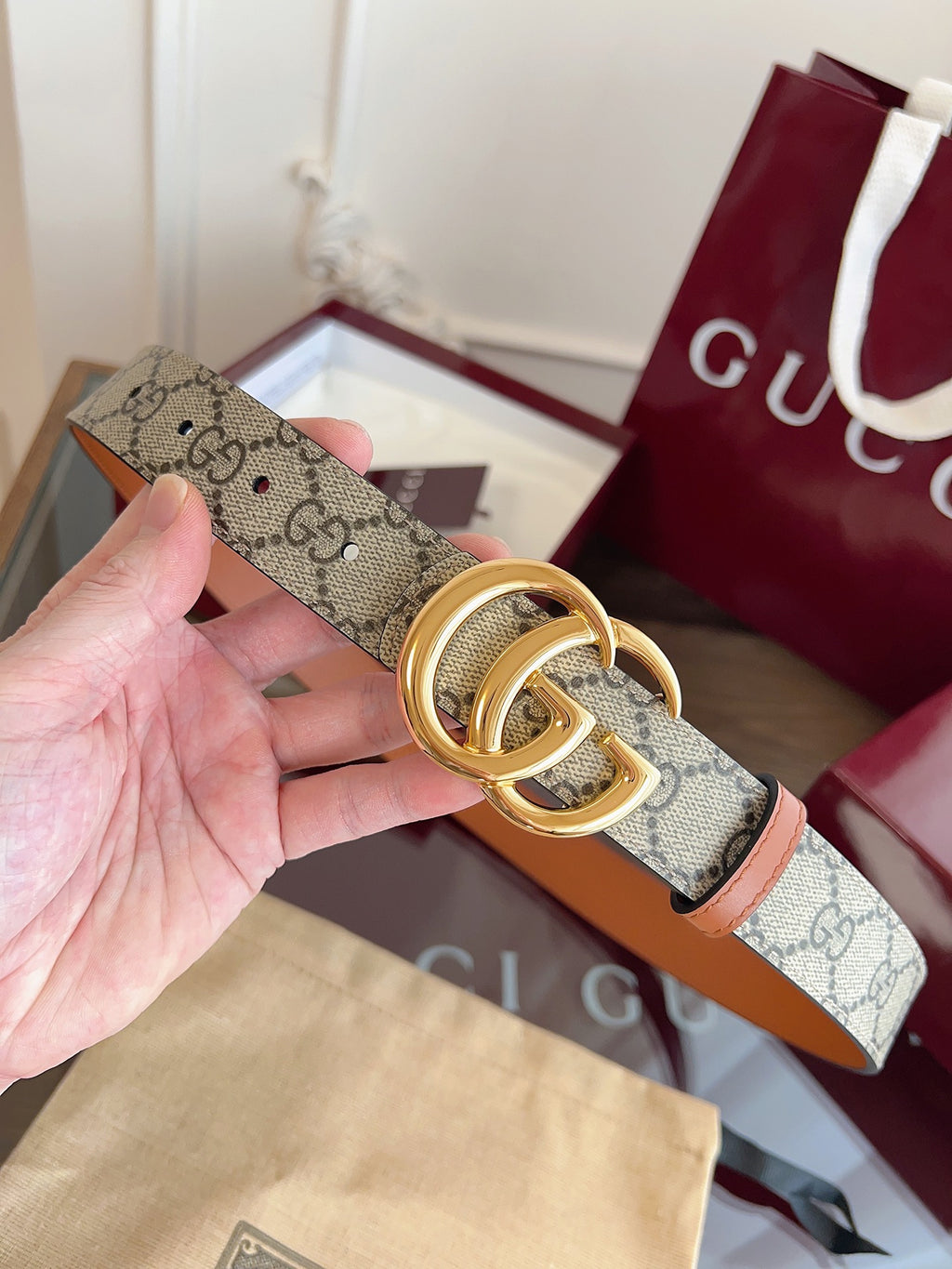 Women's Reversible GG Canvas Belt — 3.0 cm Double G Buckle