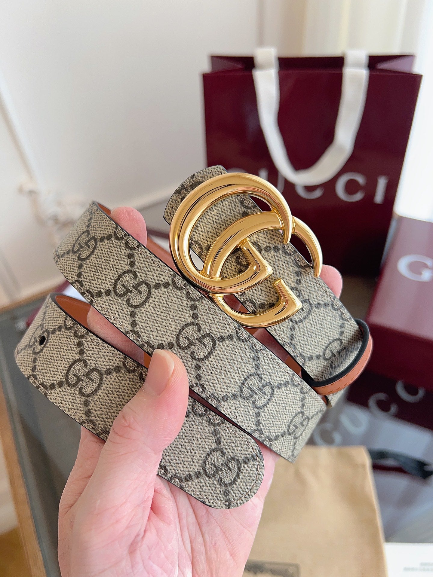 Women's Reversible GG Canvas Belt — 3.0 cm Double G Buckle